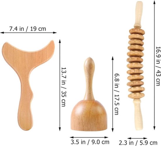 3-in-1 Houttherapie Massage Apparaat - Ontspannende Maderotherapie Set met Gua Sha Roller en Touwmassage Tool — afbeelding 2