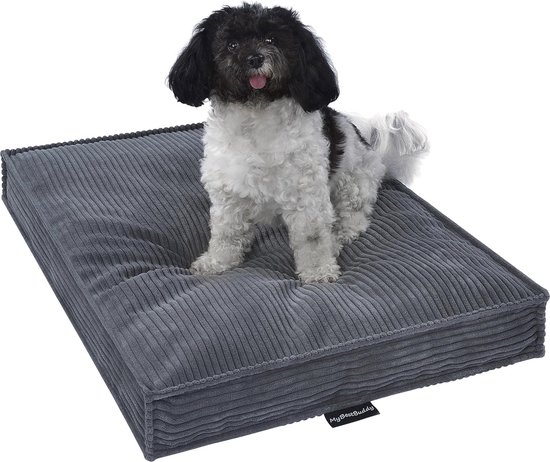 MyBestBuddy Hondenkussen, grijs, 90 x 70 cm, XL, wasbaar op 40 °C, met zachte stoffen overtrek, allergievriendelijk (100% polyester), hondenmat of hondenbed voor grote honden, 90 x 70 cm