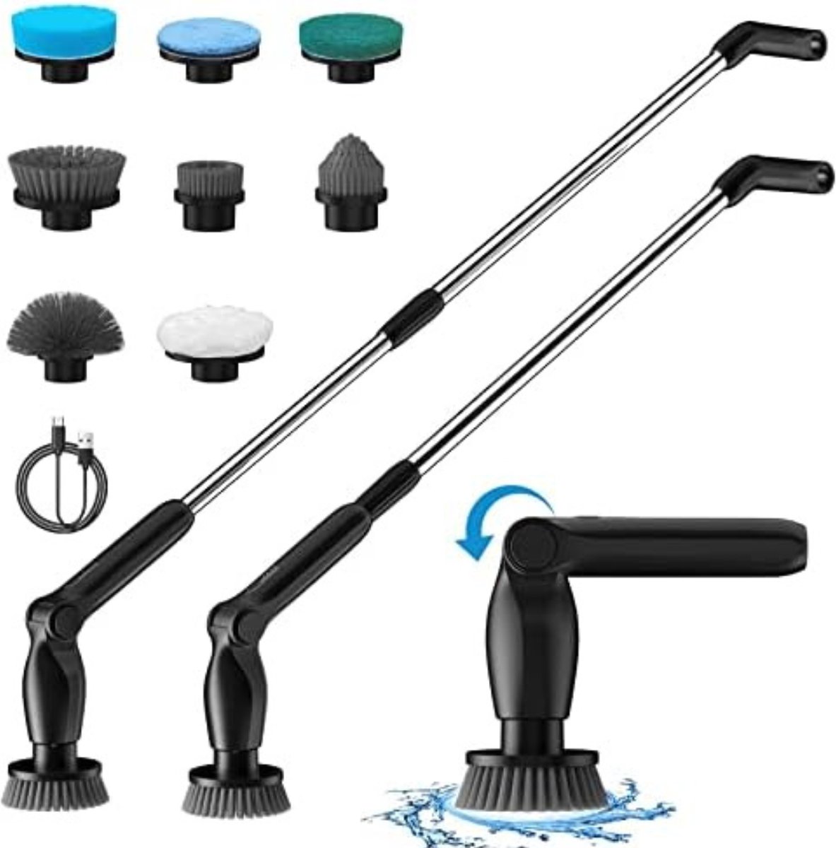 Goedkoopste Solacis - Elektrische schoonmaakborstel - Elektrische schrobborstel - Reinigingsborstel - Scrubber - 3 verstelbare lengtes - Oplaadbaar - Diverse opzetstukken - Zwart