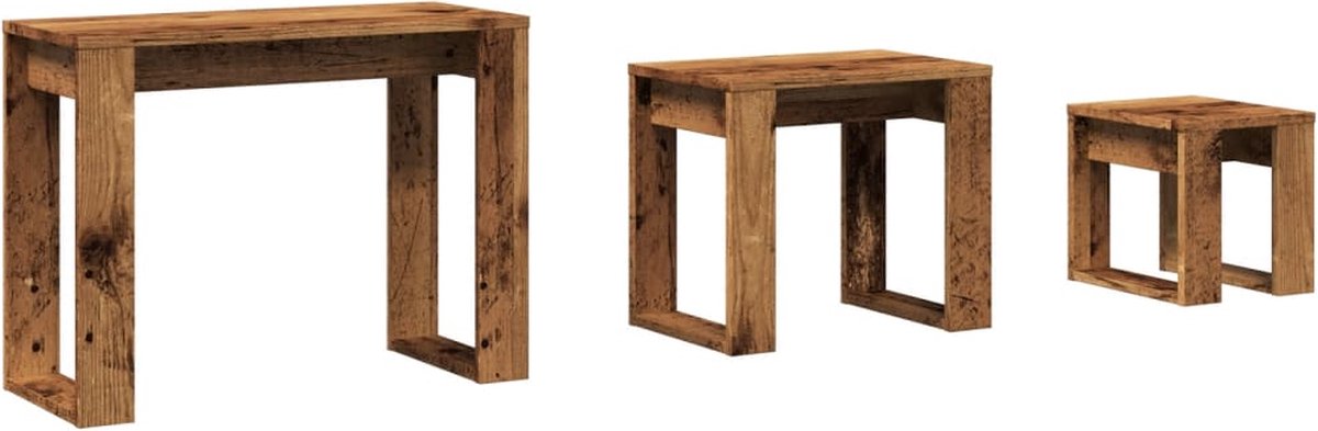 vidaXL 3-delige - Bijzettafelset - bewerkt - hout - oud - houtkleurig oud hout