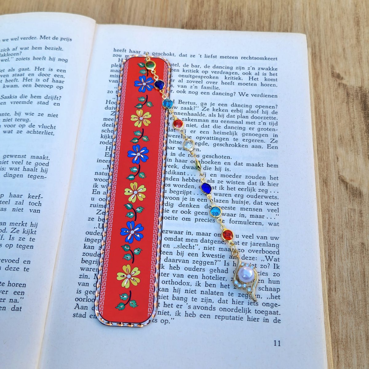 Vintage koperen bladwijzer, kleurrijke boekenlegger, bloemen koperen bladwijzer, handgemaakte koperen bladwijzer - levendig bloemmotief