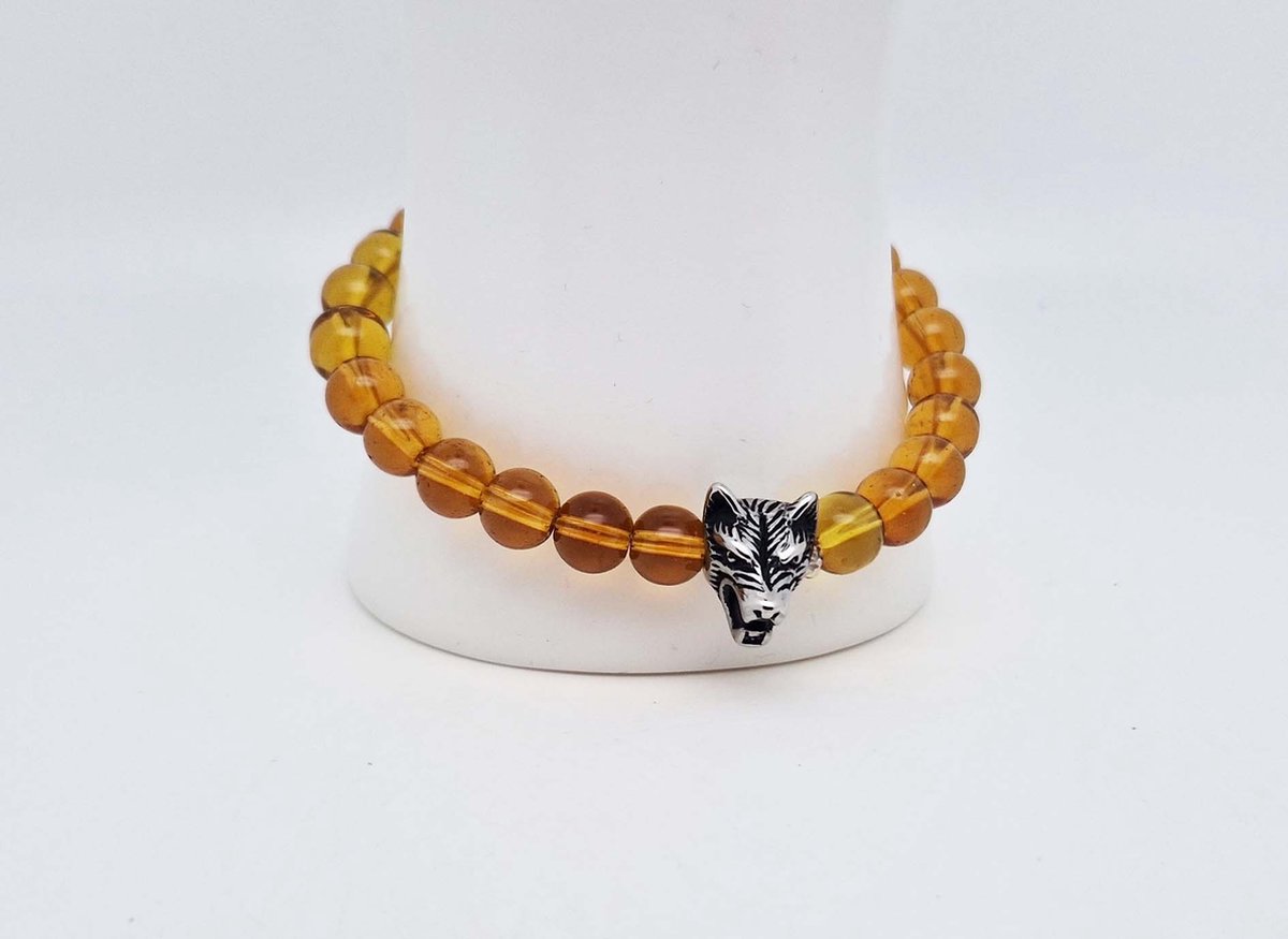 Handgemaakte natuursteen armband met Metalen vorm - Model 7 - "Citrine" -8 mm diameter van de korrel- Diameter armband 20 cm - Een mooi cadeau voor familie en vrienden