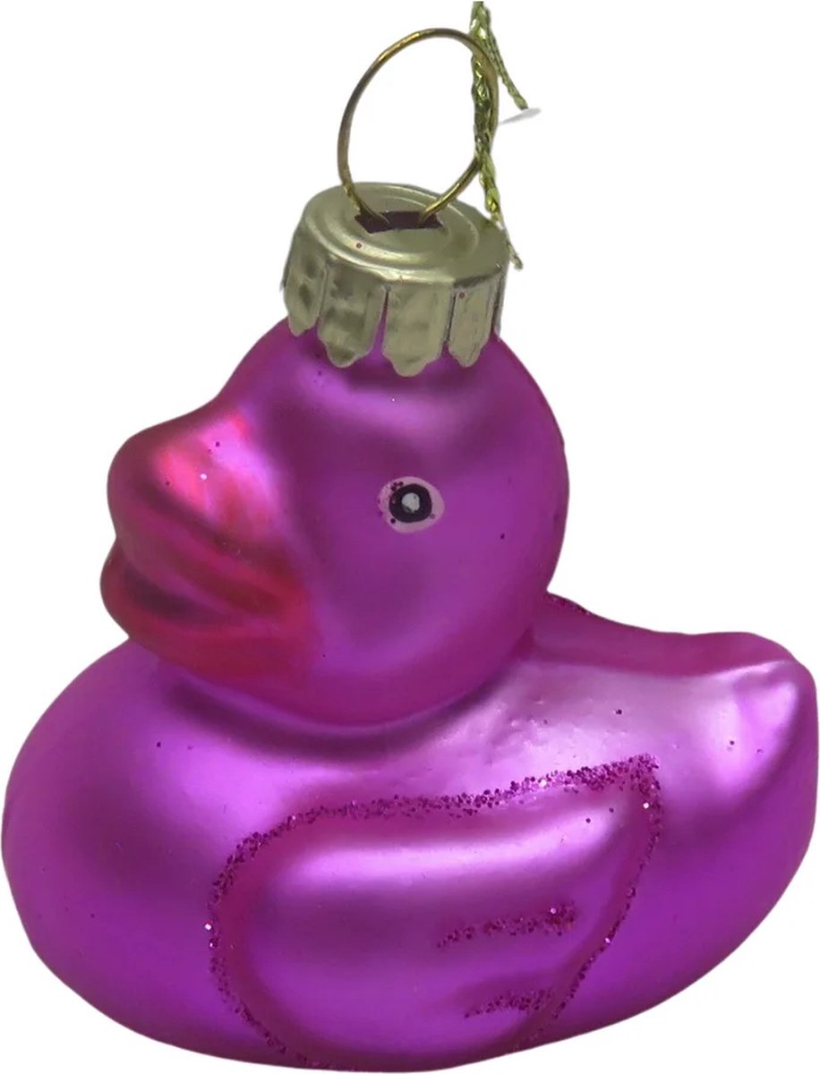Housevitamin Kerstornament Rubberen Eend - Glas - Roze - 4x5x5,5cm