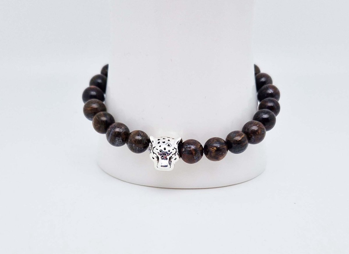 Handgemaakte natuursteen armband met Metalen vorm - Model 15 - "Bronzite" -8 mm diameter van de korrel- Diameter armband 20 cm - Een mooi cadeau voor familie en vrienden