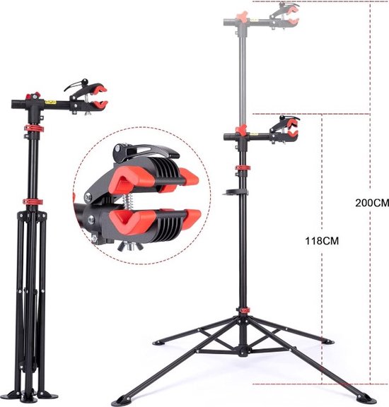 Dutchers® Sterke Fiets montagestandaard met gereedschapsbakje - 360° Draaibare Verstelbare reparatie standaard - Universele fietsstandaard - Lichtgewicht en eenvoudig draagbaar