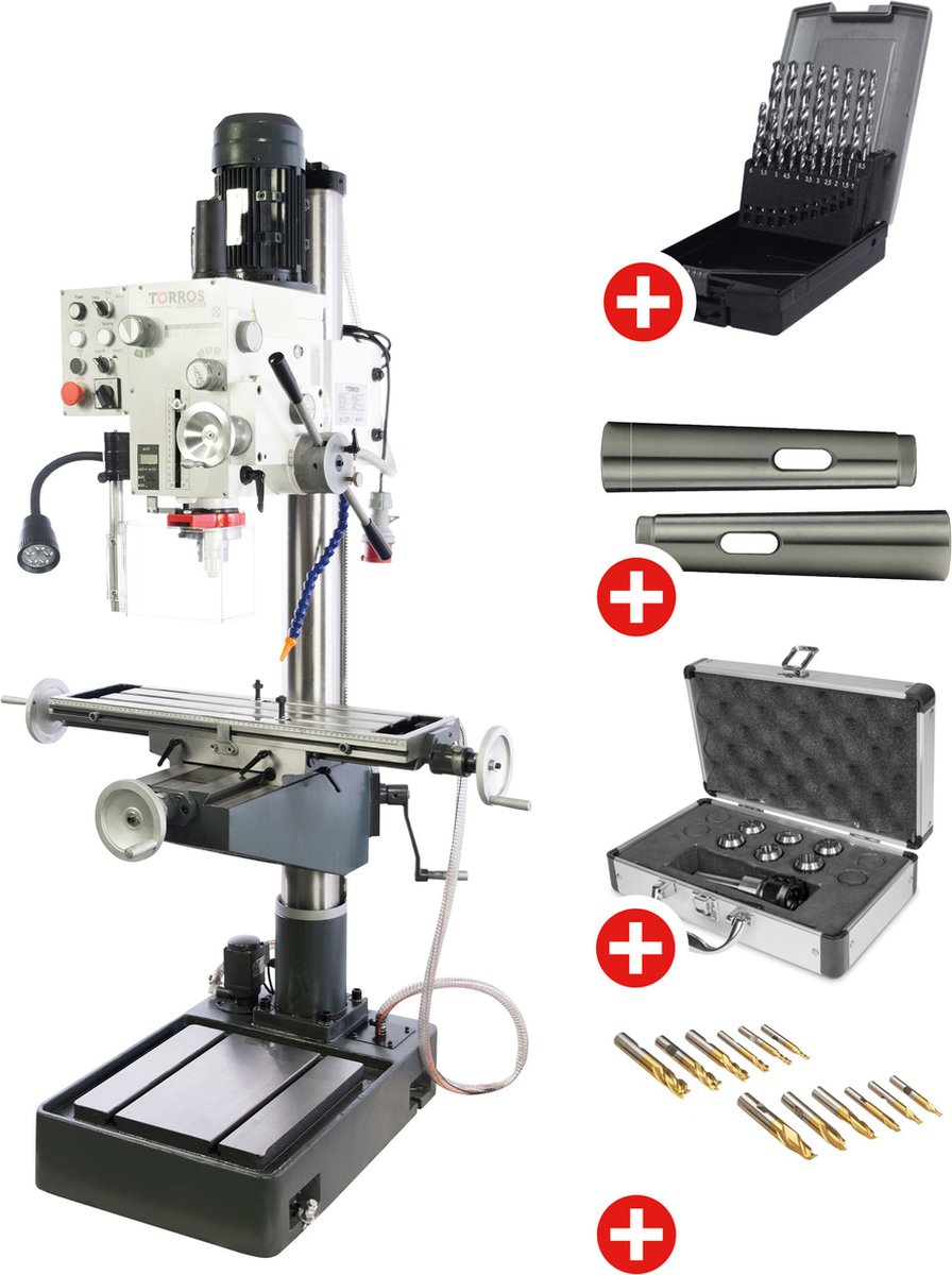 Kolom boorfreesmachine boren tot ø 32 mm MK4/M16 1,5 kW 400V met basis toebehoren Torros PF40CP PACK