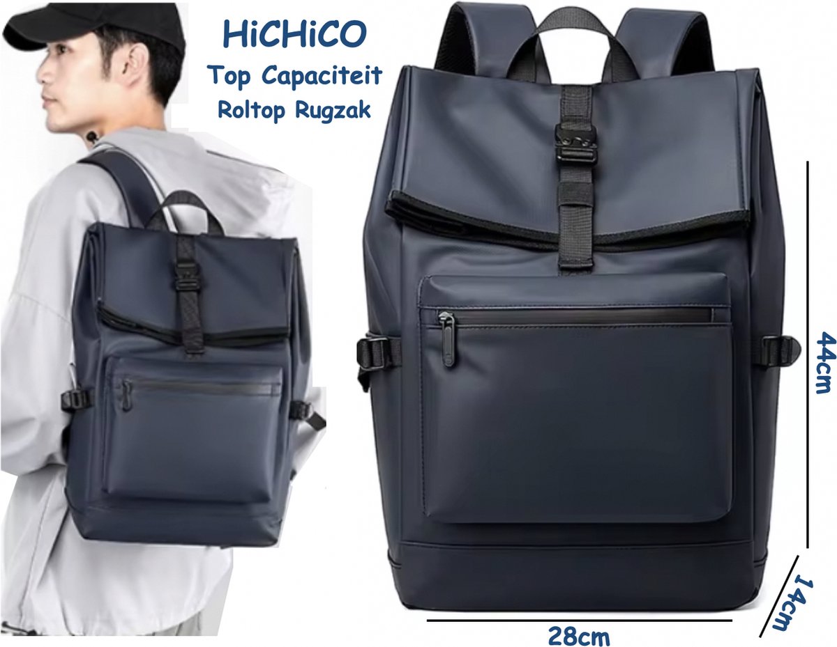 Rolltop Rugzak Dark Blauw - Reistassen - Waterdichte Rugzak - Rugtas - Werktas - fietstas - laptop Rugtas - Backpack Rugzak - Roll-up Rugtas - Backpack Rugzak - Schooltas