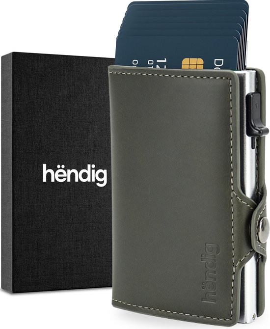 Hëndig Premium Pasjeshouder Mannen - Groen met rits - 11 pasjes + Brief- & Muntgeld RFID Creditcardhouder - Pasjeshouder Vrouwen - Pasjeshouder Uitschuifbaar - Inc. Luxe Cadeauverpakking