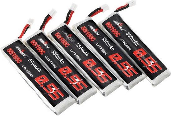 5x 3.8V 550mAh 50C/100C 1S Lipo accu met PH2.0 connector