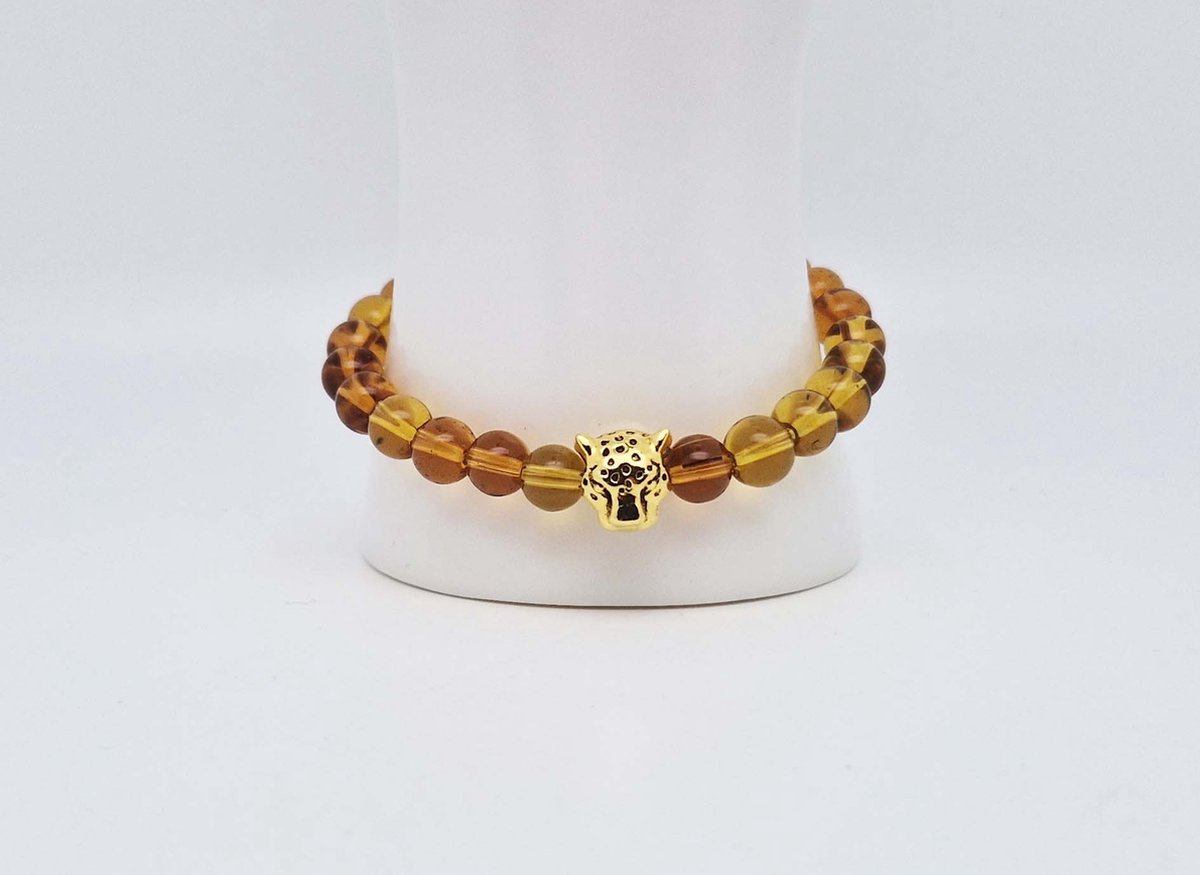 Handgemaakte natuursteen armband met Metalen vorm - Model 2 - "Citrine" -8 mm diameter van de korrel- Diameter armband 20 cm - Een mooi cadeau voor familie en vrienden
