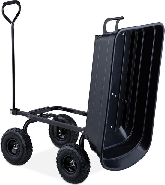 Tuinkar met kiepfunctie - Bolderkar voor tuinafval en transport - 4 luchtbanden 3.50-4 - Tot 250 kg draagvermogen - Grote handwagen in zwart Bolderkar — afbeelding 3