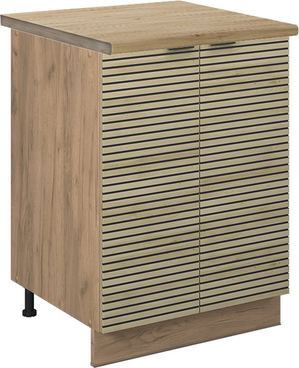 Vicco Fame-Line Keukenonderkast – 60 cm, WB Eik Eiken paneel Eiken paneel/Goudkleurig Eiken