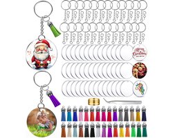 200-Delig DIY Sleutelhangers Maken Knutselpakket met Sleutelringen, Kwastjes en Blanco Transparant Plastic Plexiglas - Foto/Sleutellabels Personaliseren voor Volwassenen - Knutselen Meisjes, Jongen Sieraden Hobby - Leeg Acryl Plaat Keychain Graveren