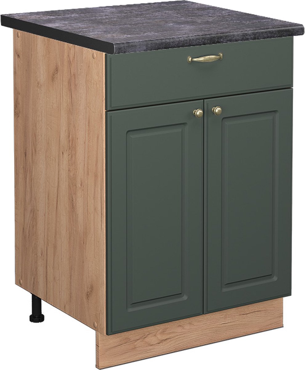 Vicco Fame-Line Keukenonderkast – 60 cm met lade, WB Antraciet Groen-Goud Landhuis