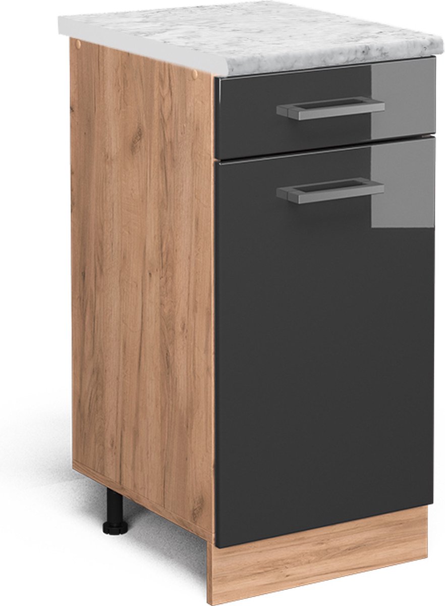 Vicco R-Line Keukenonderkast – 40 cm WB Marmer Antraciet Hoogglans Antraciet Hoogglans/Goudkleurig Eiken