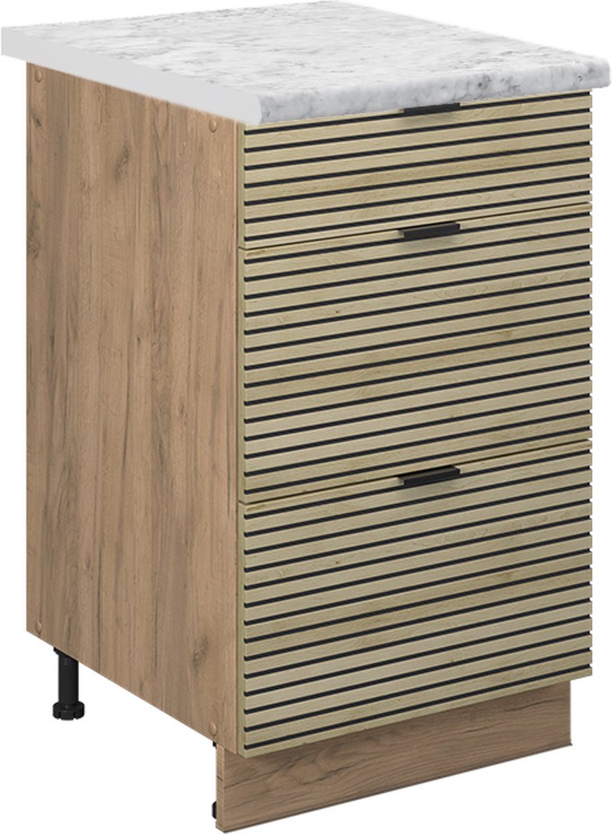 Vicco Fame-Line Keukenonderkast – 50 cm, WB Marmer Eiken paneel Eiken paneel/Goudkleurig Eiken