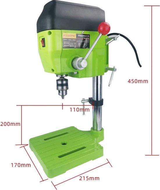 Tafelboormachine, 340 W, staande boormachine, 3 snelheden (0-16.000 omw/min), precisieboormachine met gietijzeren basis voor hout, kunststof, aluminium, doe-het-zelf en meubelmontage