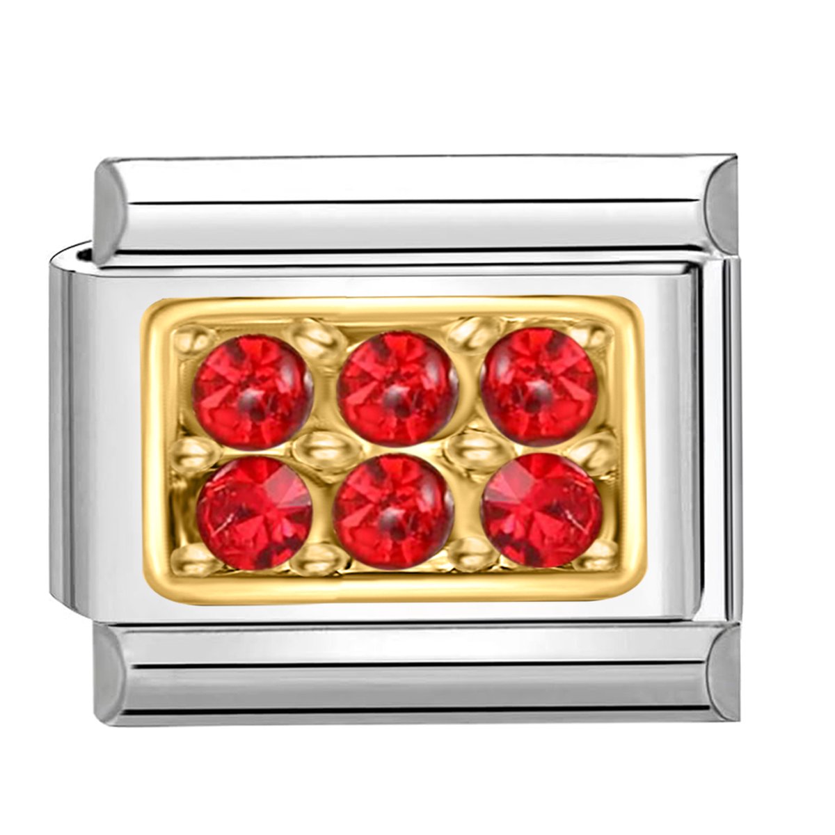 Quiges - Schakel - Bedel - 9mm - charms - Zirkonia Rood - Geschikt voor - armband - Schakelarmband - italy bedels armband