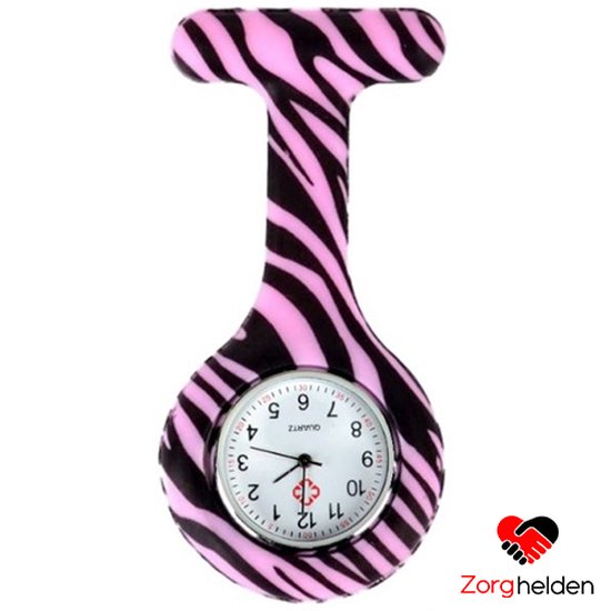Zorghelden® Nurse Watch Pink Zebra - Montre infirmière - Accessoires de soins infirmiers - Montre infirmière en silicone - Cadeau infirmière