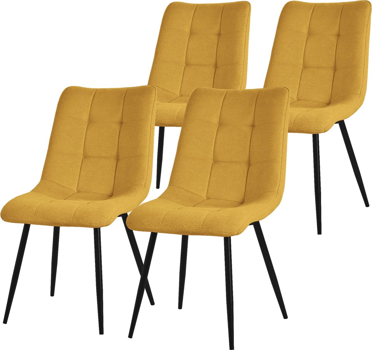 Eetkamerstoelen set van 4 mosterdgeel Keukenstoel met polyester hoes en stalen poten ML design