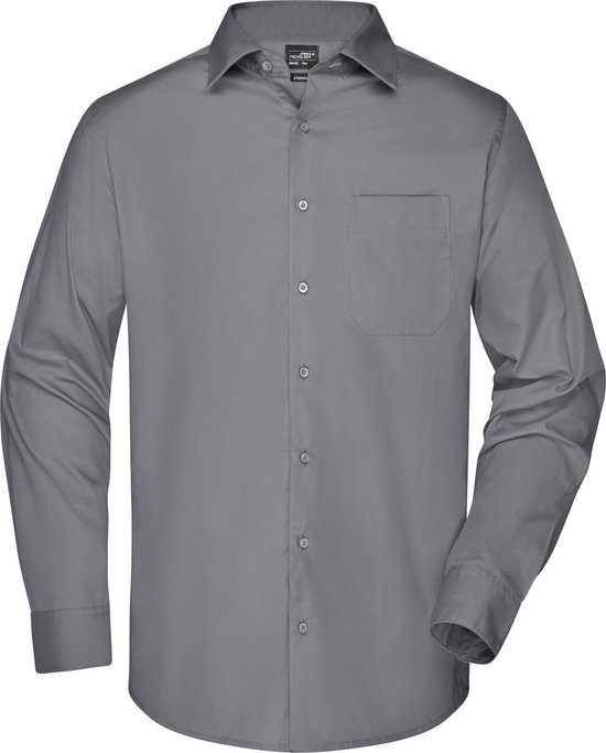 James and Nicholson Heren Longsleeve Poplin Shirt (Staalgrijs)