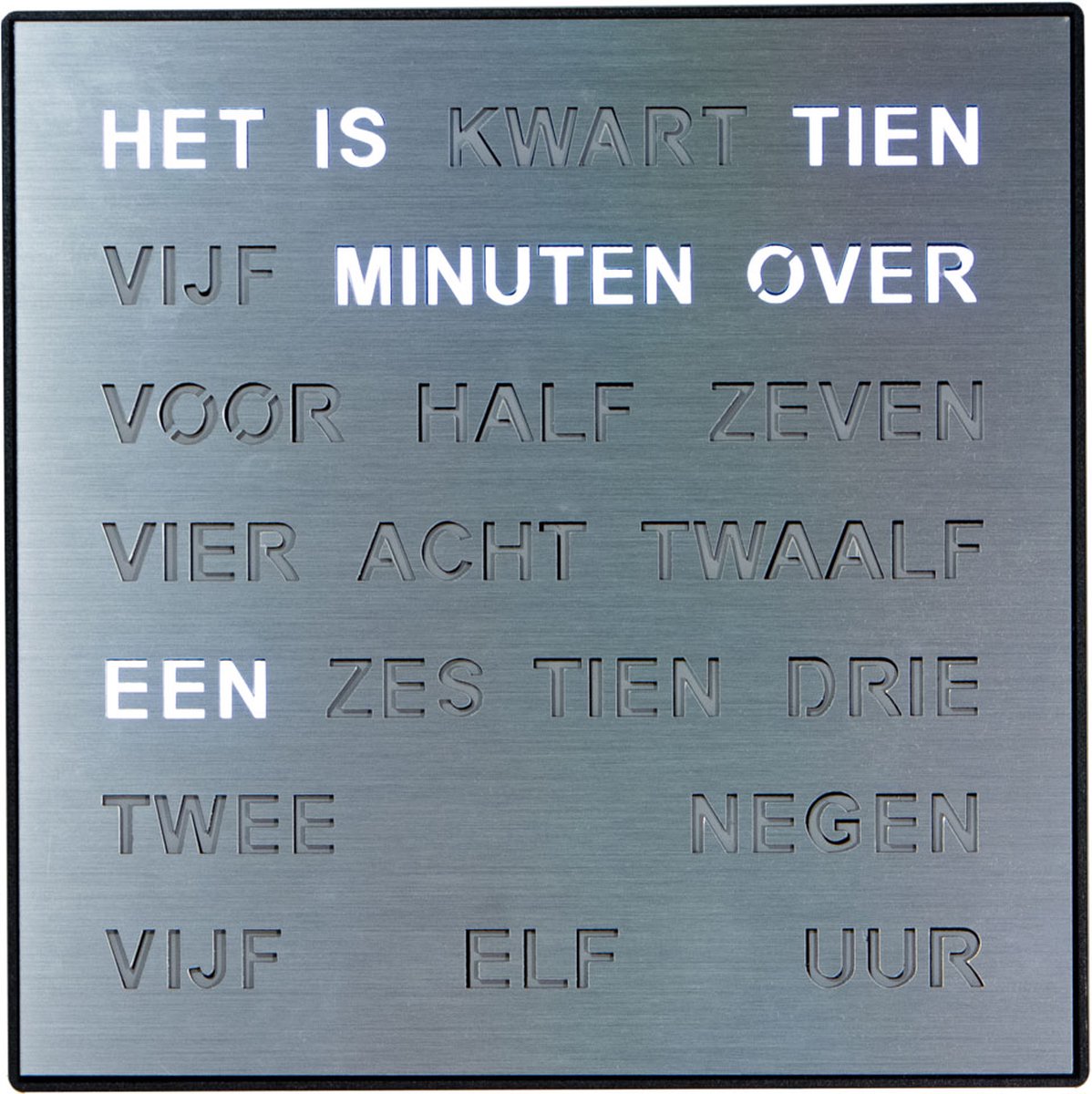 Intertime | Woordklok | Wandklok | Tafelklok | 28x28 | Zilver | Nederlands