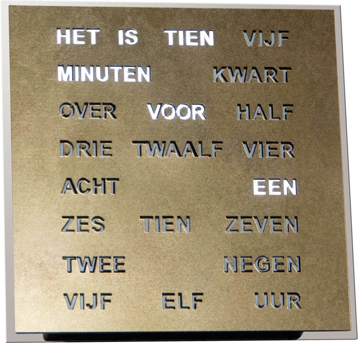 Intertime | Woordklok | Wandklok | Tafelklok | 20x20 | Goud | Nederlands