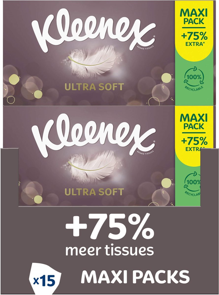 Goedkoopste KLEENEX Tissues - Ultra Soft - Voordeelbox - 15 x 112 stuks = 1680 zakdoekjes