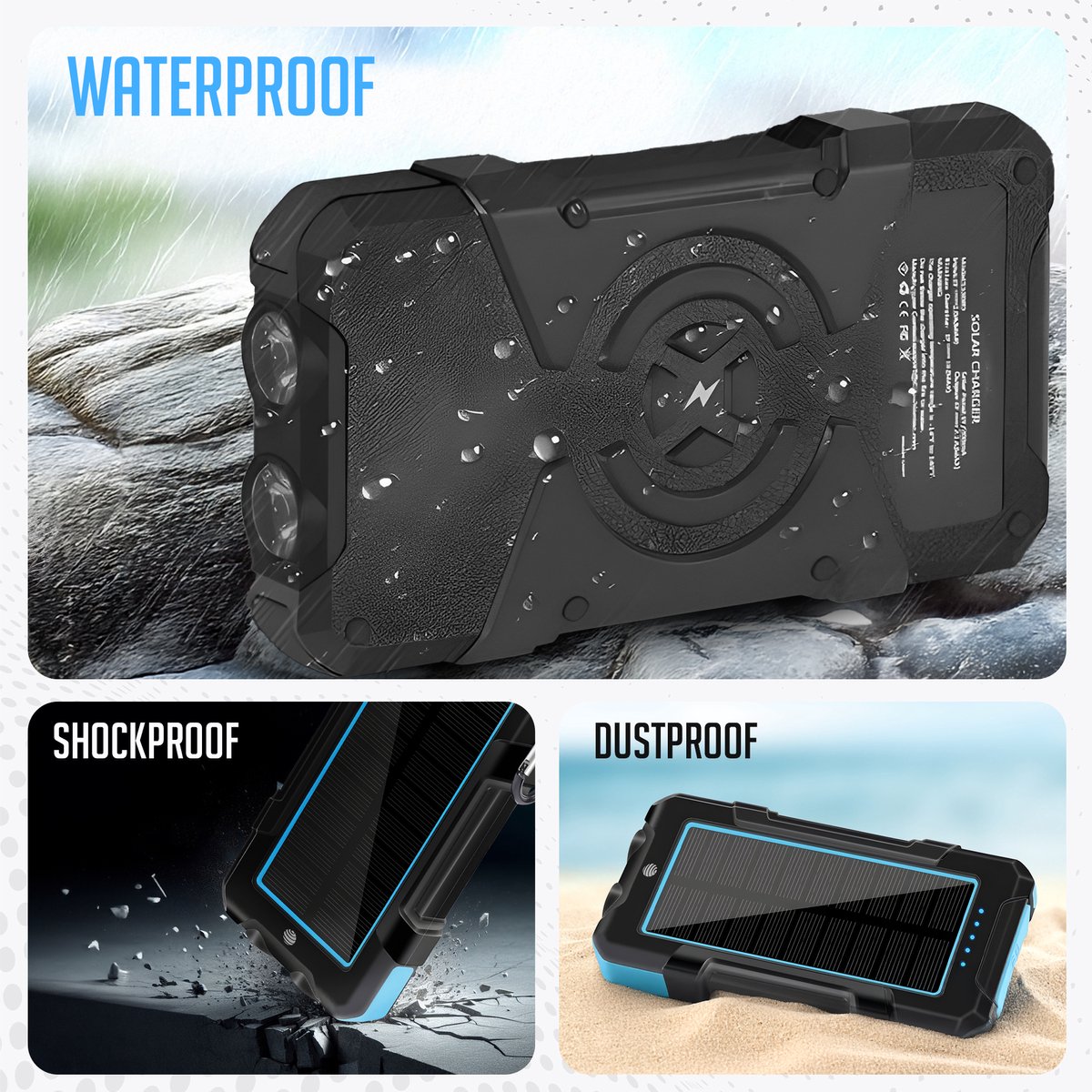 Solar Powerbank 20.000 mAh - GRATIS 3 in 1 usb Oplaadkabel - afbeelding 2