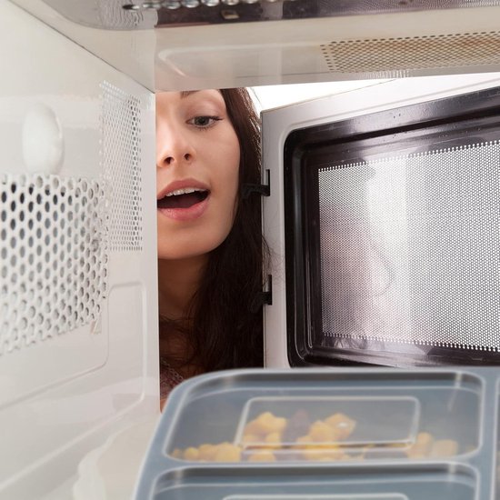 Relaxdays meal prep bakjes, set van 24, 4 vakken, magnetron, herbruikbaar, plastic vershoudbakjes met deksel, zwart