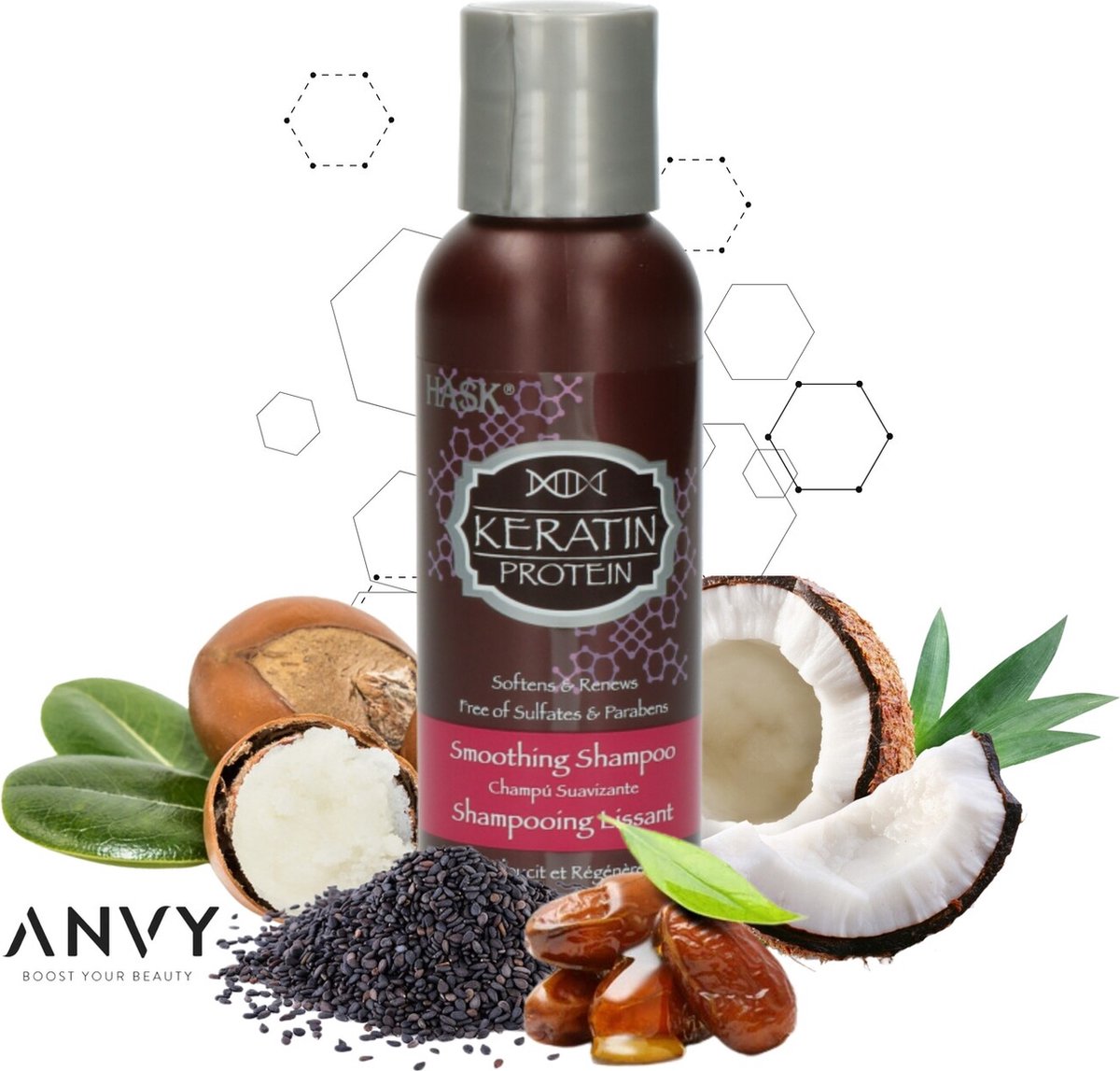 Hask Shampoo Travelsize Keratin Protein Smoothing Shampoo - Proteineboost - Geen sulfaten - Voor een gezonde gloed - Extra glans