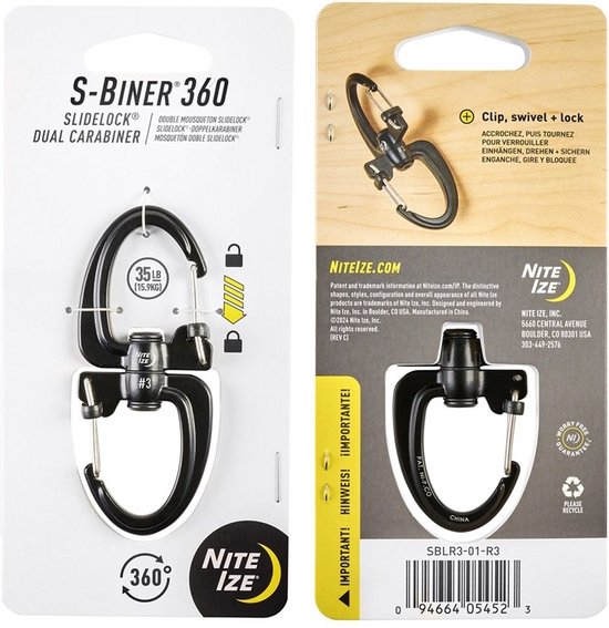 Nite Ize S-Biner SB401 Moschettone Doppio In Acciaio - 8,9x3,8 Cm, Nero, Portachiavi Universale