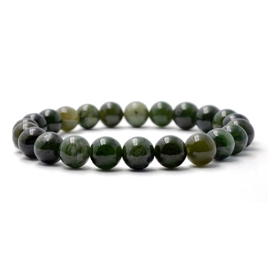 Bixorp Gems - Bracelet de pierres précieuses de jade canadien vert - Bracelet vert foncé poli