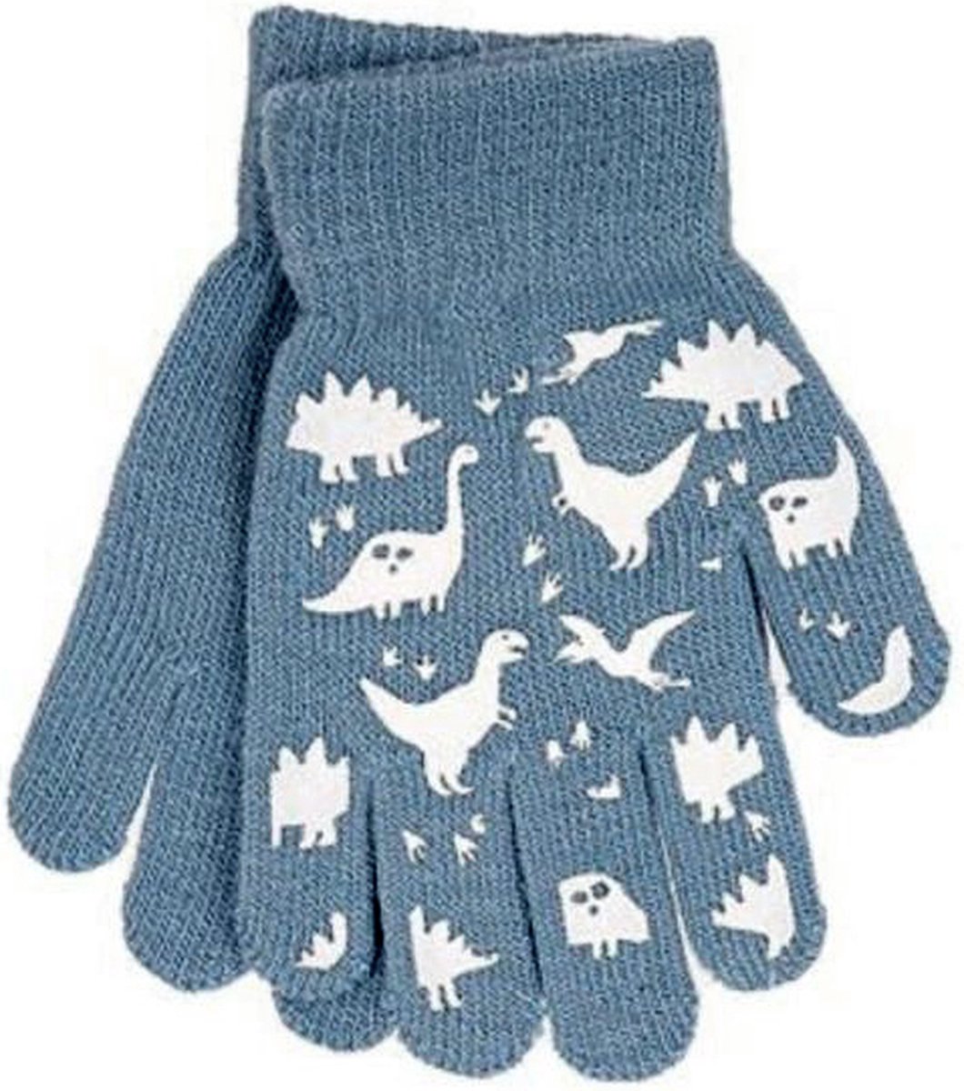 Blauwe kinder handschoenen voor kinderen jongens boys met witte dinosaurus print winter kids