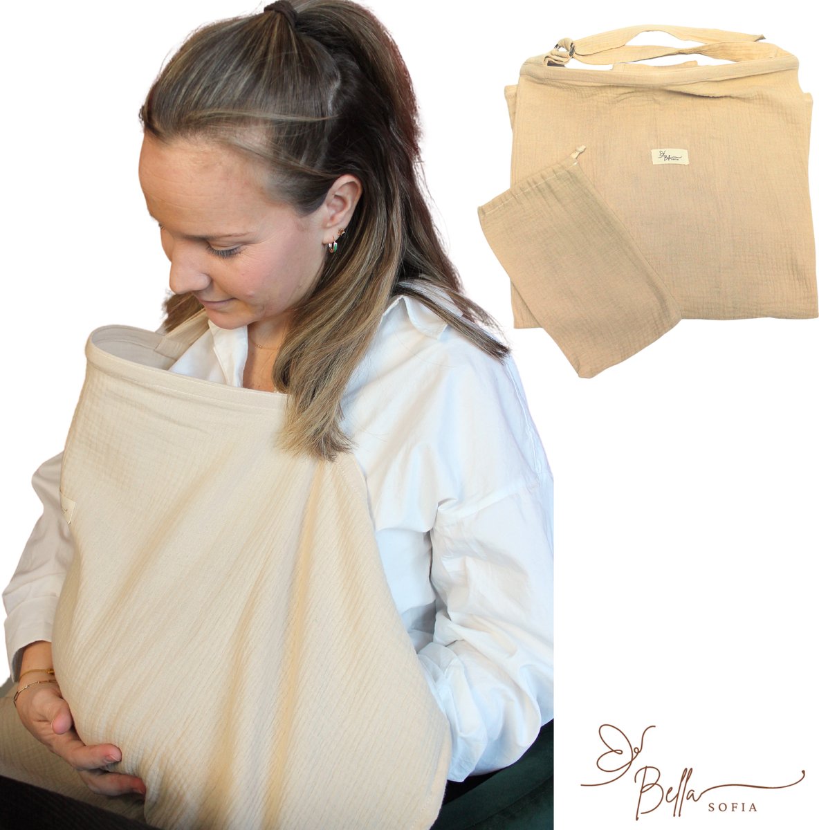 Goedkoopste Bella Sofia® Borstvoedingsdoek - Beige Biologisch Katoenen Voedingscape - Hydrofiele Voedingsdoek voor Comfortabel Borstvoeding Geven - Baby Cadeau - Kraamcadeau