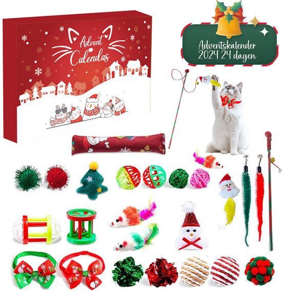 Adventskalender 2024 - 24 dagen - Advent Calendar - Geschenk- Kerstcadeau - Kerstpakket - Kattenstok blinde doos