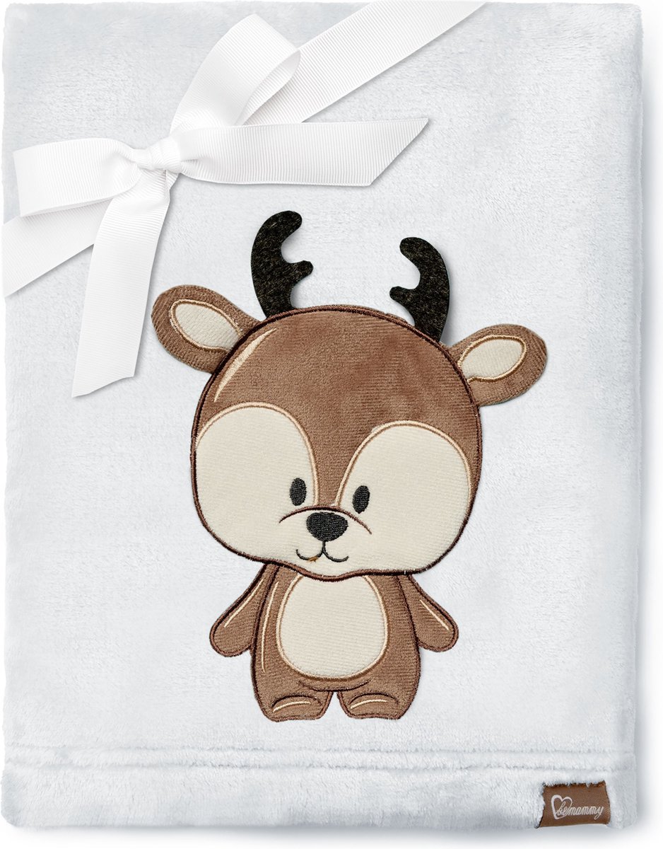 Be Mammy Babydeken - Dekbed - Kinderdeken - Wiegdeken - Dekentje Baby - 76 x 102 cm - Lichtgrijs - Hert - BE-BE20-168-BBL