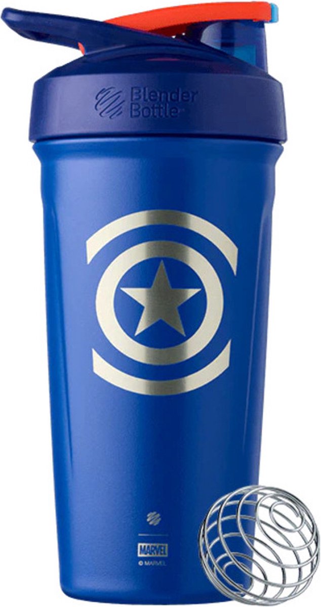 Goedkoopste BlenderBottle® | Strada Insulated RVS | Captain America MARVEL | 710 ml | Extra Lang Koud | Shakebeker | BPA-en-Phthalate-vrij |Shaken zonder klonten en zonder te lekken! | Shaker | Bidon | Drink fles | Water fles | Eitwit | Eiwitshaker |