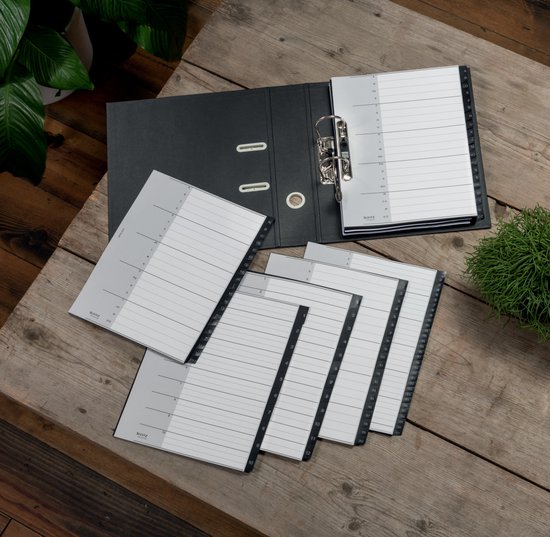 Classeur Leitz noir avec 10 onglets recycle extra larges, A4, numérotés 1-10. PP de haute qualité.