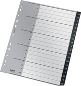 Onglets gris avec lettres noires A-Z et lignes. Fabriqué à partir de 90 % de plastique recyclé.