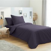 Univers Décor - Housse de couette 140 x 200 unie prune 100% Coton / 57 Fils/cm²