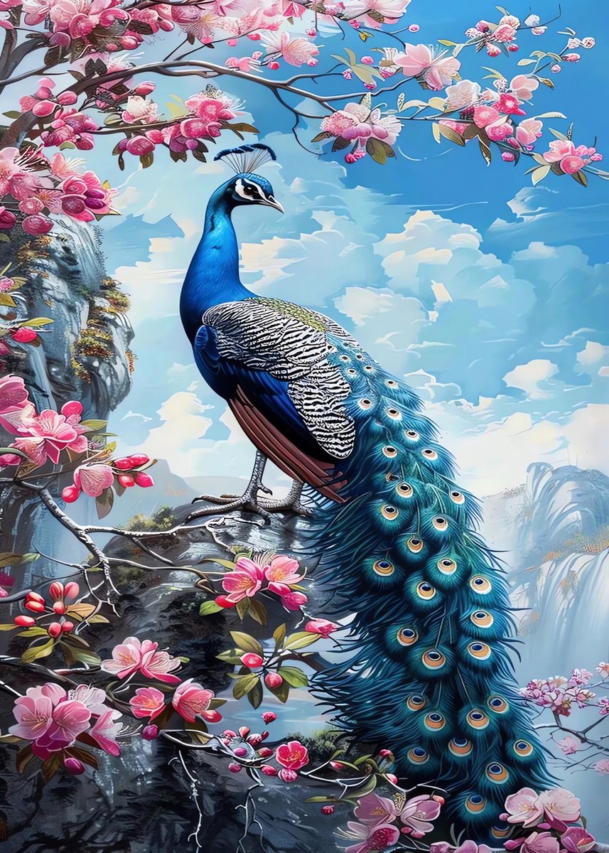 5D Diamond Painting Vierkante steentjes - Painting maat 50x70cm - Volledige bedekking - Complete set - Dieren - Pauw-2