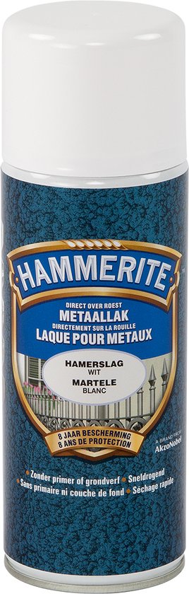 Hammerite metaallak spuitbus wit met hamerslag effect.