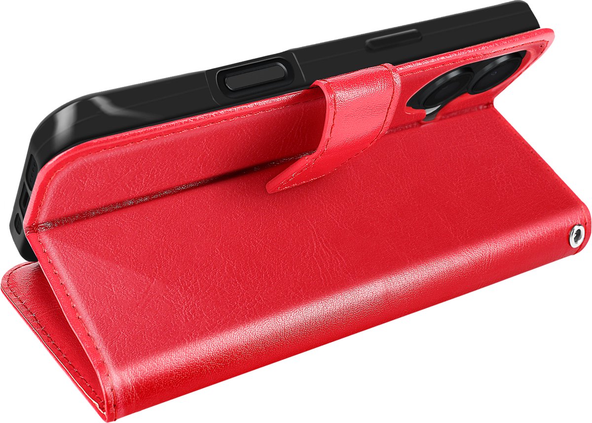 Mayaxess, Portemonneehoesje Geschikt voor Apple iPhone 16 Plus met polsbandje, Rood