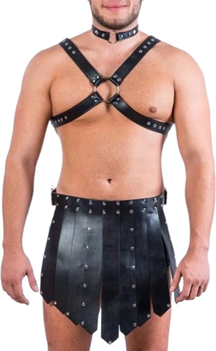 Goedkoopste 2-delige BDSM Harnas Rok - Heren outfit - Leder - Verstelbaar - Riemen en gespen