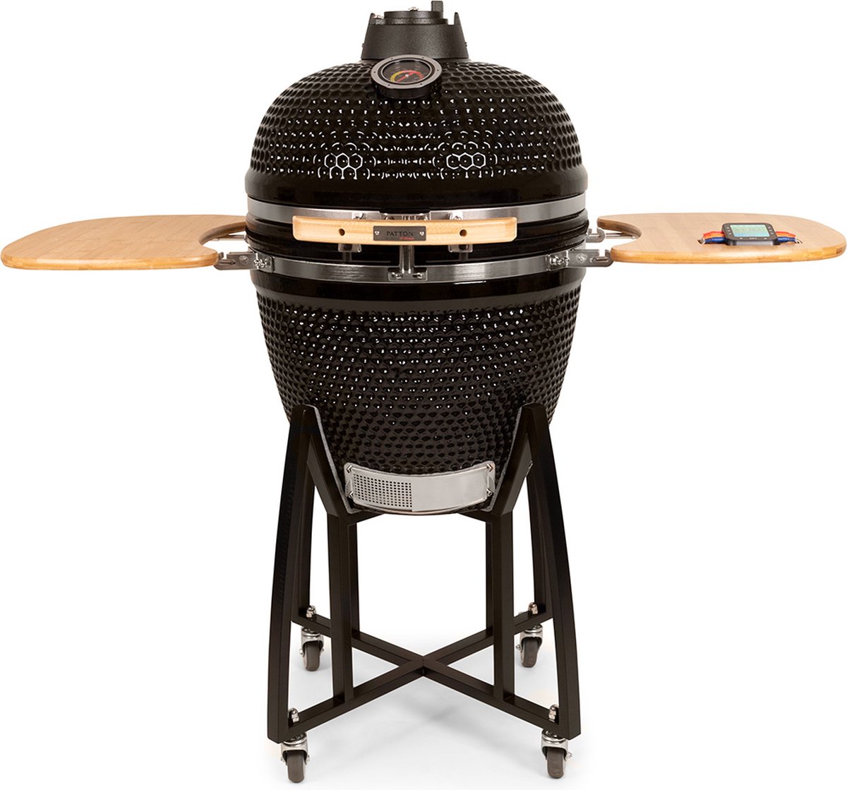 Patton - Kamado 21" - Premium Black - Keramische barbecue - incl. Bluetooth kerntemperatuurmeter - LED verlichting - Large - Compleet - Zwart