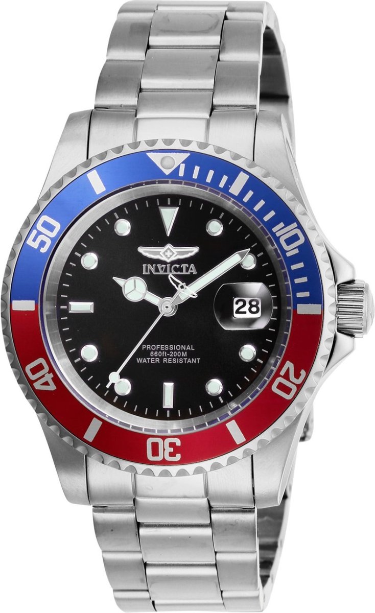 Invicta Pro Diver 47354 Heren Horloge - Waterdicht - Analoog - Quartz Uurwerk - Roestvrij Staal met zwarte Wijzerplaat - 40mm