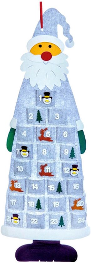 Kindergrijze Vilten 115cm Lange Kerstman Adventskalender Met Grote Zakken - Aftellen Tot Kerstmis - Leuke Kerstdecoratie Voor Kinderen - Traditie En Plezier