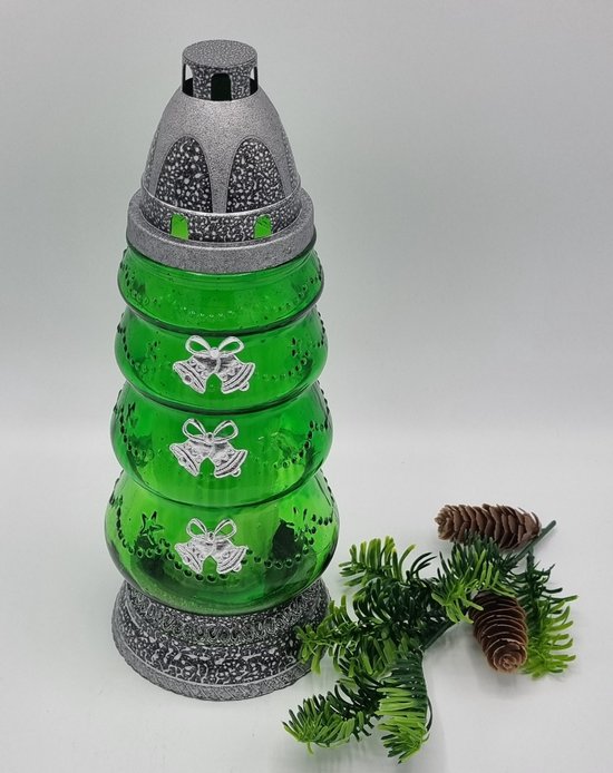 Herdenkingslicht - R34e - Kerstboom - Klokjes - Zilver - Grafkaars - Graflicht - Graflantaarn - Grafdecoratie - Windlicht