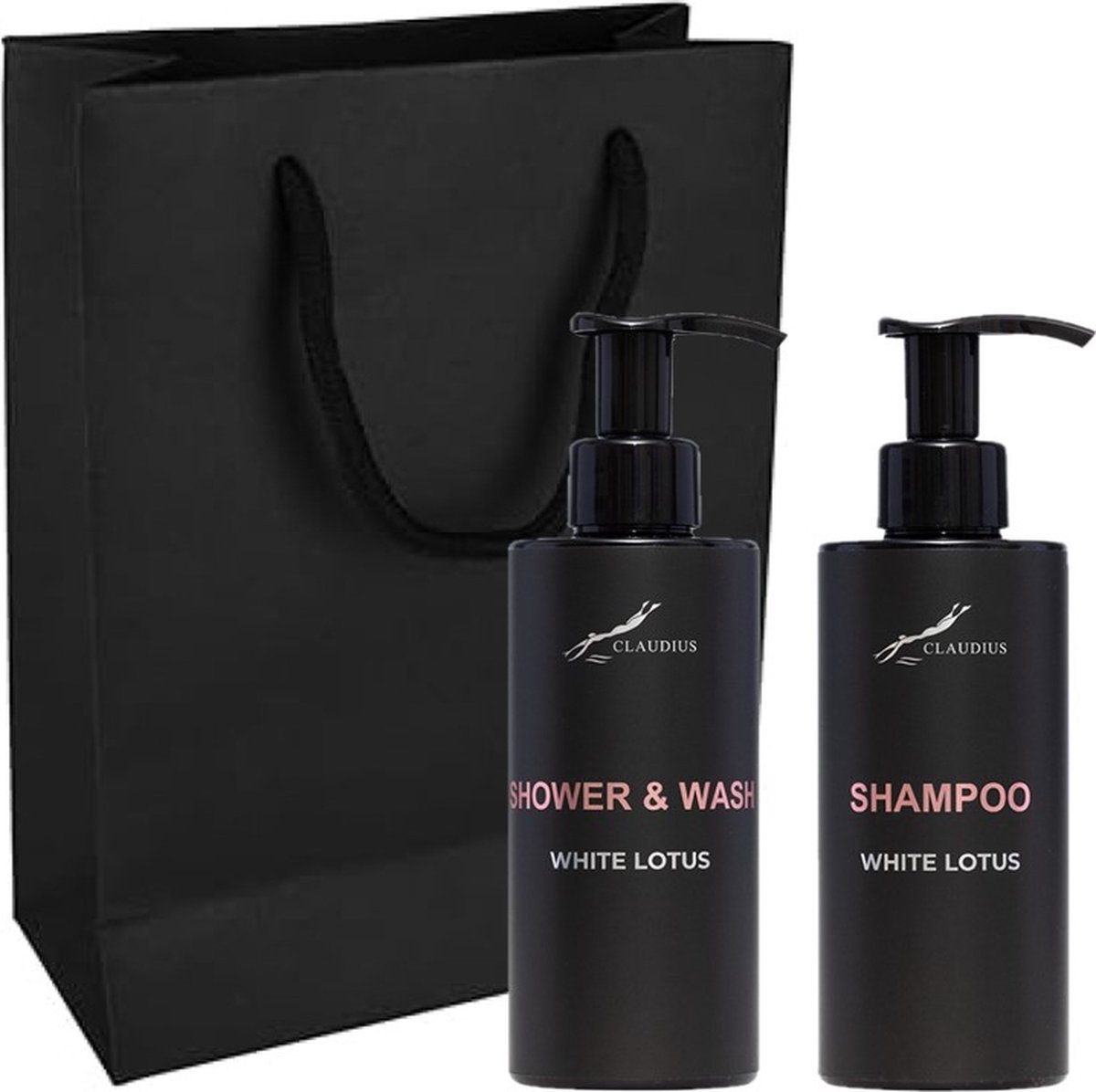 Goedkoopste Douchepakket White Lotus - Shower & Wash Shampoo - 300 ml per fles - set van 2 stuks - met luxe gift tas - kerst cadeau - giftset voor hem en haar